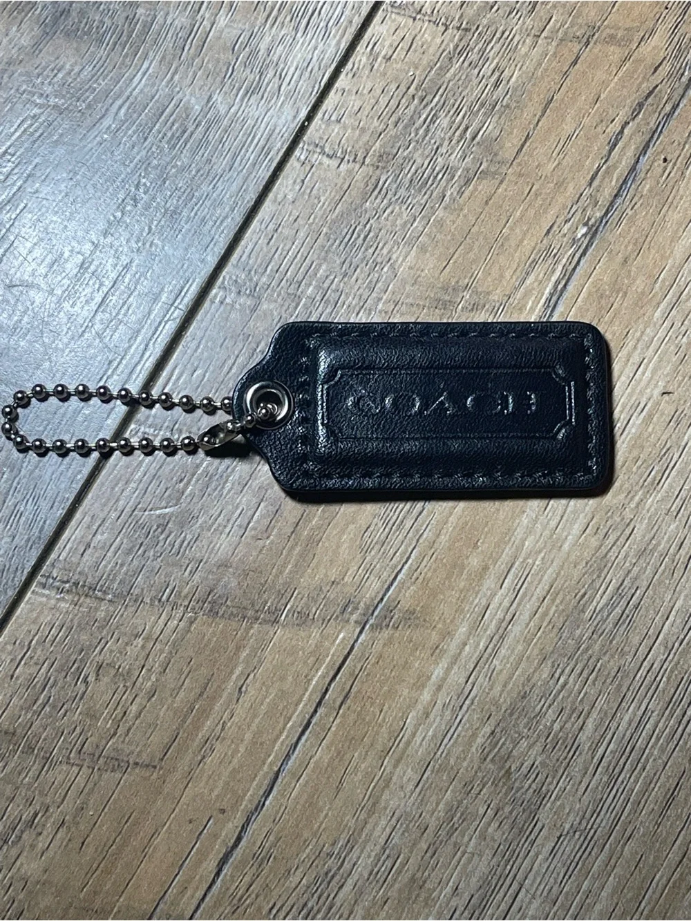 Coach Black Embossed Leather Tag Key Fob